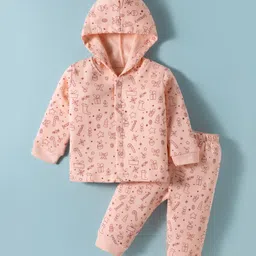 Tango Fleece Knit Full Sleeves Hooded Winter Wear Night Suit With Bow Print - Pink-picture-33