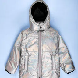 Kiddopanti Woven Full Sleeves Solid Puffer Light Winter Hooded Jacket - Multi Colour image 1
