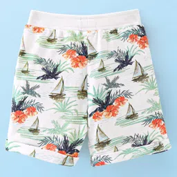 Babyhug Cotton Looper Knit Ship Printed Shorts - White image 2