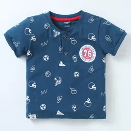CUCUMBER Cotton Knit Half Sleeves T-Shirt & Shorts Set With Sports Theme Print - Royal Blue & Red image 2