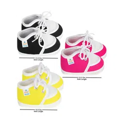 Neska Moda 12 To 18 Month Non Slip Pack of 3 Pair Cotton Lace Baby Booties (Toe to Heel Length - 14 cm, Black, Rani, Yellow) image 4