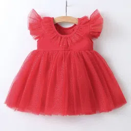 Mark & Mia Sleeveless Party Wear Frock Style Onesie Solid Colour - Red image 3
