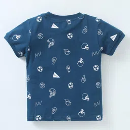 CUCUMBER Cotton Knit Half Sleeves T-Shirt & Shorts Set With Sports Theme Print - Royal Blue & Red image 3