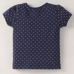 Simply Premium Interlock Knit Floral Printed Dungaree & Half Sleeves T-Shirt with Polka Dots Print - Yellow & Navy Blue image 3