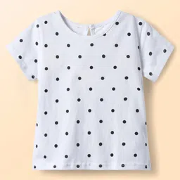 Babyhug Cotton Woven Frock & Half Sleeves Inner Tee With Polka Dot Print & Bow Applique - Red & White image 3