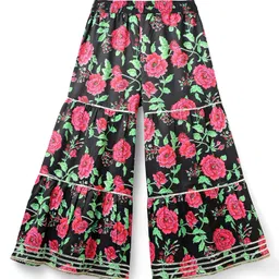 Pine Kids Woven Three Fourth Sleeves Kurta Gharara & Dupatta Set With Floral Print - Black image 5