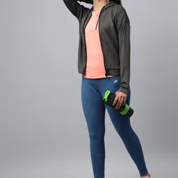 Alcis Women Charcoal Grey Hooded Solid Training Jacket image 5