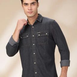 Being Human Black Cotton Regular Fit Solid Shirt-picture-1