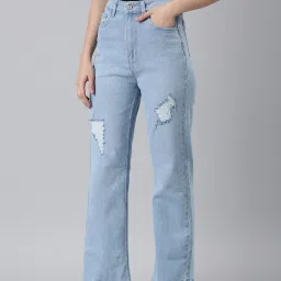 showoffff SHOWOFF Blue Denim Distressed Mid Rise Jeans image 3