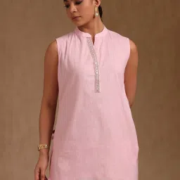 Soch Pink Cotton Solid Tunic With Unstitched Sleeves image 1