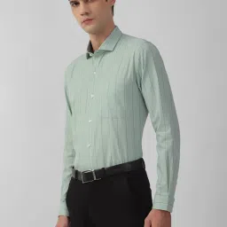 Peter England Green Slim Fit Striped Shirt image 3