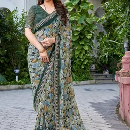 HERE&NOW Floral Embroidered Pure Georgette Designer Saree-picture-25