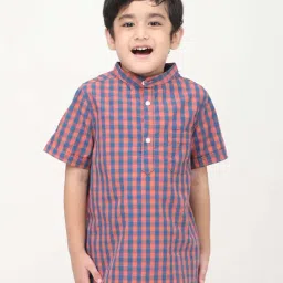 Biglilpeople Boys Peach & Blue Cotton Checks Shirts-picture-46