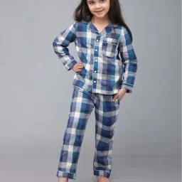 Biglilpeople Unisex Blue & Beige Cotton Checks Full Sleeves Nightsuits-image-76