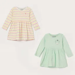 Juniors By Lifestyle Multicolor Cotton Regular Fit Striped Dress - Pack Of 2 image 1