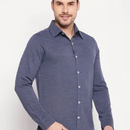 CLUB YORK Men Navy Blue Solid Collar Shirt image 3