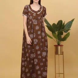 Sweet Dreams Brown Cotton Printed Nighty image 1