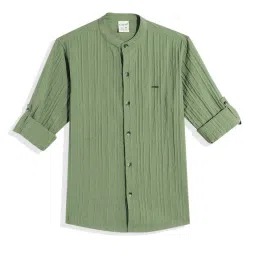 Cavio Boys Green Cotton Comfort Fit Shirt image 1