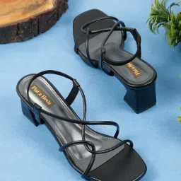 Flat n Heels Women's Black Cross Strap Sandals image 1