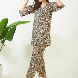 The Kaftan Company Beige Linen Animal Print Co-Ord Set image 3
