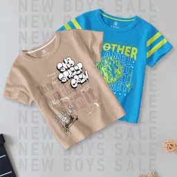 Codez Kids Blue & Brown Printed T-Shirt (Pack Of 2) image 1