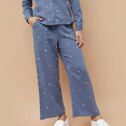 Fame Forever By Lifestyle Blue Cotton Regular Fit Printed Trousers image 1