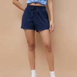 Ginger By Lifestyle Dark Blue Cotton Regular Fit Shorts image 1