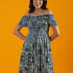 Globus Black & Blue Printed Fit & Flare Dress image 1