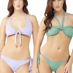 Secrets By ZeroKaata Blue & Green Plain Swimwear Bra Panty Set - Pack Of 2 image 1