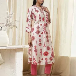 Biba Off White Regular Fit Printed Kurta image 1