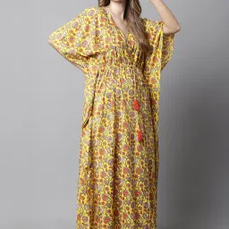 Secret Wish Yellow Floral Print Maternity Kaftan image 3