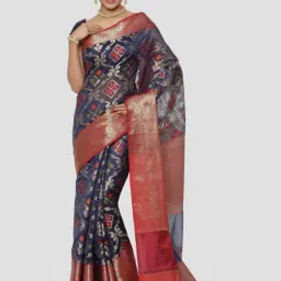 Banarasi Silk Works Navy Woven Saree With Unstitched Blouse-picture-48