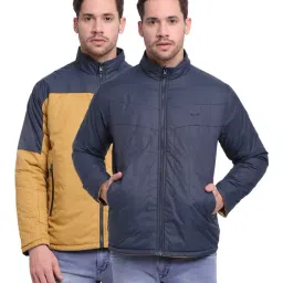 Cantabil Mustard & Navy Colour-Block Reversible Jacket-image-16