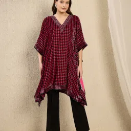 First Resort By Ramola Bachchan Pink Crystal Houndstooth Embellished Loose fit Kaftan Top image 1