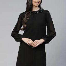 Cottinfab Black Slim Fit Georgette Dress-picture-22