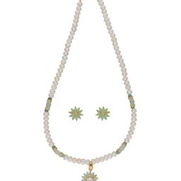 Sri Jagdamba Pearls Babita Green & White Pearl CZ Necklace Set-picture-28
