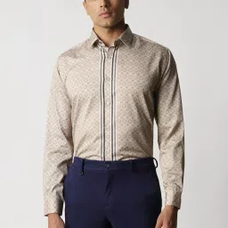 Van Heusen Beige Slim Fit Printed Shirt image 1