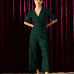 KASSUALLY Emerald Green Embellished Jumpsuit image 1
