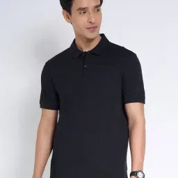 Peregrine By Pantaloons Black Slim Fit Texture Polo T-Shirt-picture-31