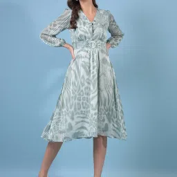 Crimsoune Club Green Polyester Printed Midi Dress image 1