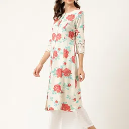 Divena Cream Cotton Floral Print A Line Kurta image 3