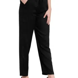 PATRORNA Black Mid Rise Slim Fit Trousers image 3