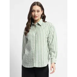 MADAME Sage Green & White Striped Shirt image 1