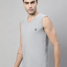 Vimal Jonney Light Khaki & Grey Sleeveless Lounge T-Shirt - Pack of 2 image 3