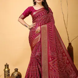 Saree Mall Pink Silk Self Saree with Blouse Piece image 1