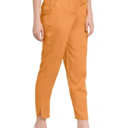 PATRORNA Peach Mid Rise Slim Fit Cigarette Trousers image 3