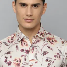 Louis Philippe Jeans Beige Cotton Slim Fit Floral Print Shirt image 4