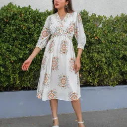 Zink London White Printed A-Line Dress-picture-35