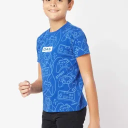 Gas Kids Blue Cotton Printed T-Shirt image 3