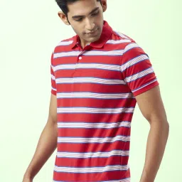Byford By Pantaloons Red Slim Fit Striped Polo T-Shirt image 3